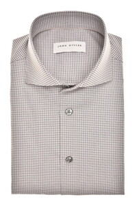 John Miller Allover Fine Check Cotton Non-Iron Overhemd Midden Bruin