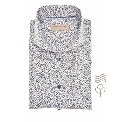 John Miller Allover Leaves Pattern Cotton Easy Care Overhemd Navy-Bruin