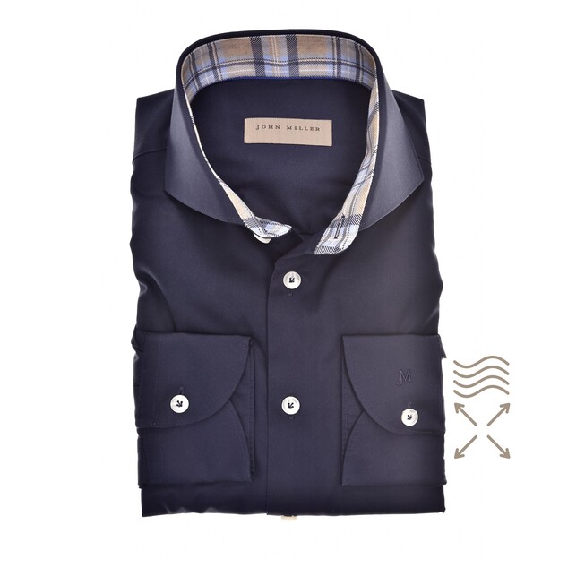 John Miller Bold Check Collar Tailored Fit Overhemd Navy