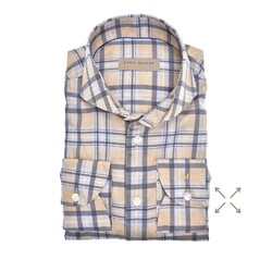 John Miller Bold Twill Check Tailored Fit Overhemd Zand