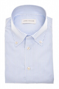 John Miller Button-Down Cotton Non-Iron Allover Stripe Overhemd Licht Blauw