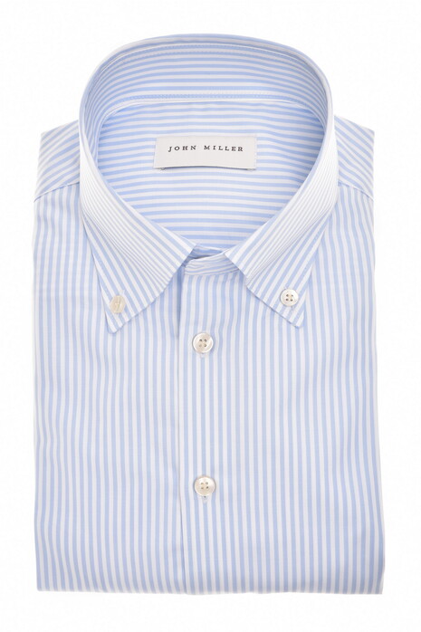 John Miller Button-Down Cotton Non-Iron Allover Stripe Overhemd Licht Blauw
