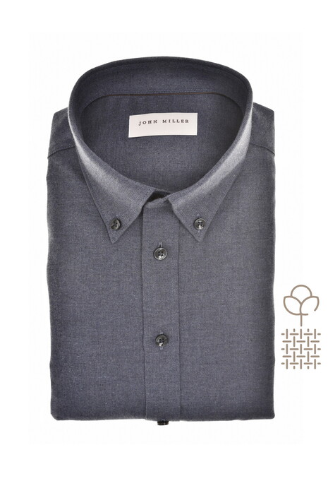 John Miller Button Down Faux-Uni Fine Flanel Overhemd Donker Blauw