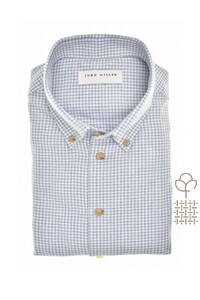 John Miller Button Down Fine Flanel Check Overhemd Licht Blauw