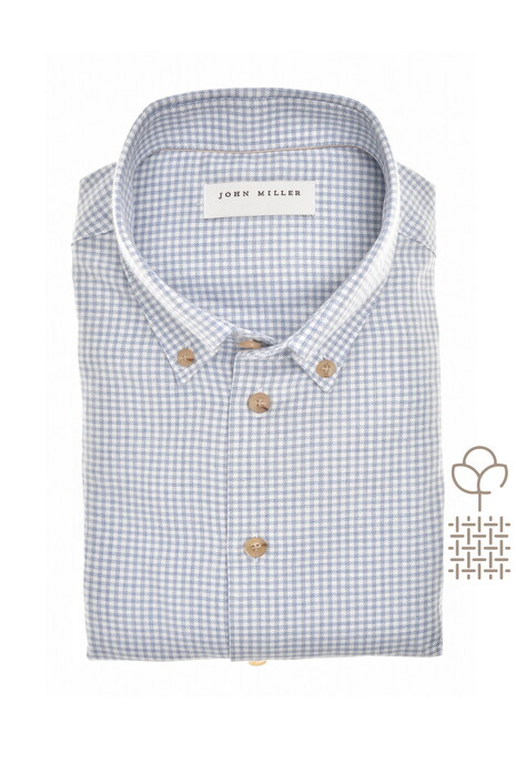 John Miller Button Down Fine Flanel Check Overhemd Licht Blauw