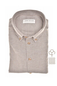 John Miller Button Down Fine Flanel Check Overhemd Midden Bruin