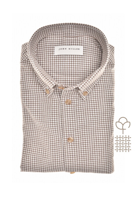 John Miller Button Down Fine Flannel Check Shirt Mid Brown