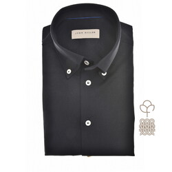 John Miller Button Down Plain Color Cotton Tricot Overhemd Zwart