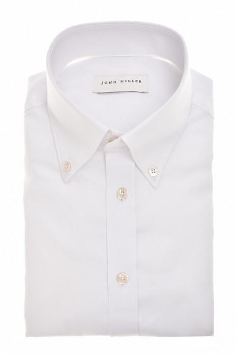John Miller Button-Down Solid Color Oxford Overhemd Wit