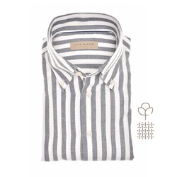 John Miller Button-Down Stripe Cotton Flanel Overhemd Donker Blauw