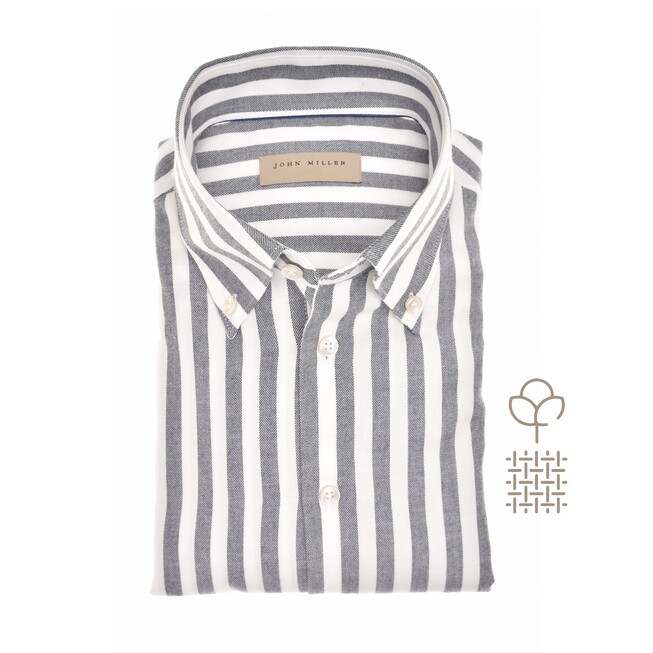 John Miller Button-Down Stripe Cotton Flanel Overhemd Donker Blauw