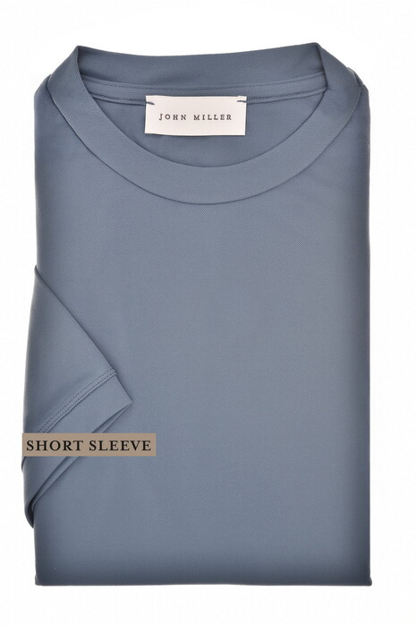 John Miller Casual Crew Neck Solid Color Hyperstretch T-Shirt Midden Blauw