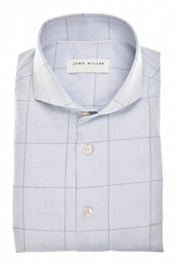 John Miller Check Pattern Cotton Non-Iron Overhemd Licht Blauw