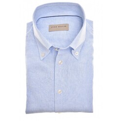 John Miller Cotton-Linen Blend Hairline Shirt Light Blue