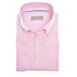 John Miller Cotton-Linen Blend Hairline Shirt Light Pink