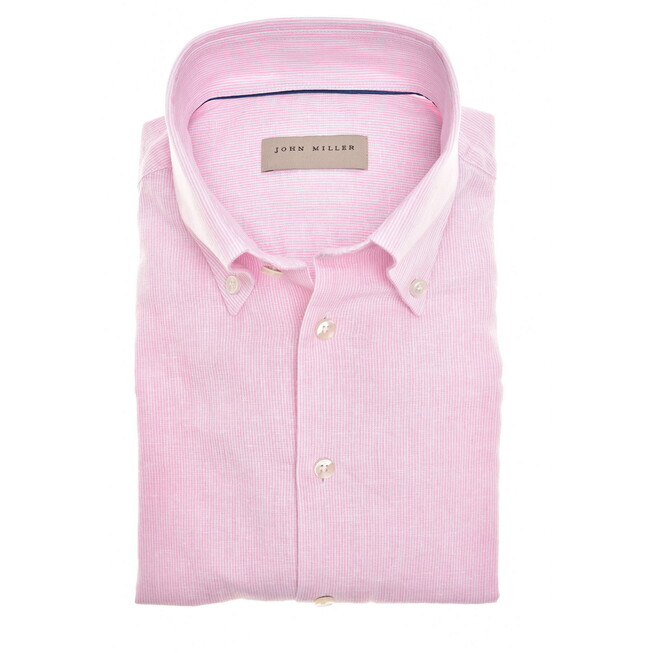 John Miller Cotton-Linen Blend Hairline Shirt Light Pink
