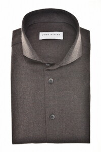 John Miller Cutaway Collar Cotton Flanel Overhemd Donker Bruin