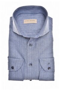 John Miller Cutaway Collar Cotton Herringbone Shirt Mid Blue