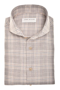 John Miller Cutaway Collar Cotton Wool Blend Multi Check Pattern Shirt Mid Grey