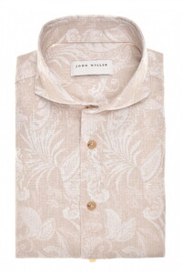 John Miller Cutaway Linnen Cotton Fantasy Leaves Pattern Overhemd Sandy