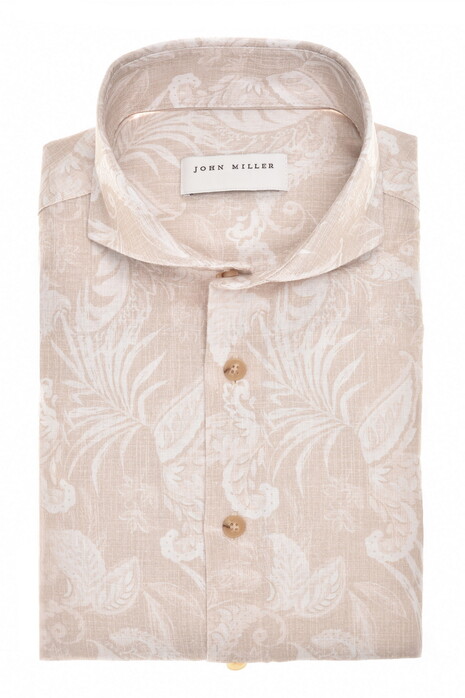 John Miller Cutaway Linnen Cotton Fantasy Leaves Pattern Overhemd Sandy