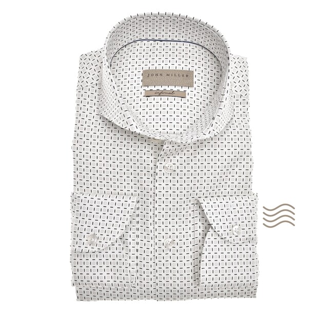 John Miller Disk Dot Cutaway Slim Fit Overhemd Licht Bruin