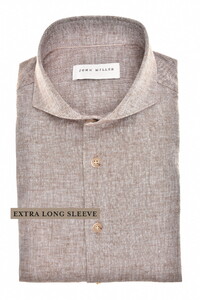 John Miller Extra Long Sleeve 7 Cotton Linnen Cutaway Collar Overhemd Donker Bruin