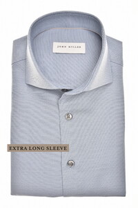 John Miller Extra Long Sleeve 7 Texture Pattern Cotton Non-Iron Overhemd Midden Blauw