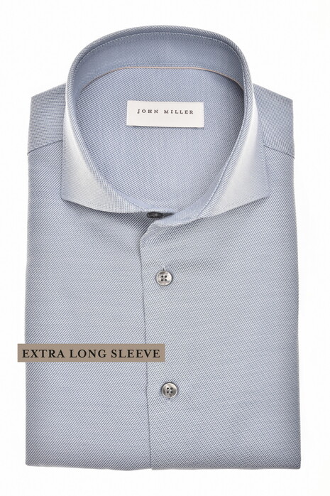 John Miller Extra Long Sleeve 7 Wide Spread Collar Cotton Non-Iron Overhemd Midden Blauw