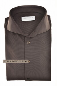 John Miller Extra Long Sleeve Hyperstretch Cutaway Collar Overhemd Donker Bruin