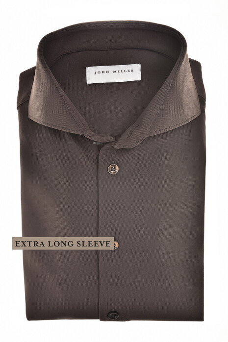 John Miller Extra Long Sleeve Hyperstretch Cutaway Collar Overhemd Donker Bruin