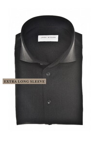 John Miller Extra Long Sleeve Wide-Spread Solid Color Wool Blend Overhemd Donker Grijs