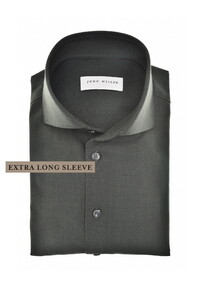 John Miller Extra Long Sleeve Wide-Spread Solid Color Wool Blend Overhemd Donker Groen