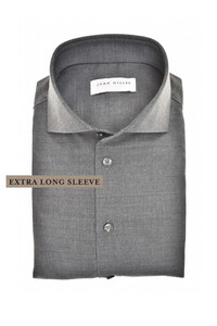 John Miller Extra Long Sleeve Wide-Spread Solid Color Wool Blend Overhemd Midden Grijs