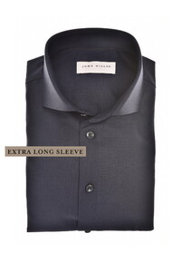John Miller Extra Long Sleeve Wide-Spread Solid Color Wool Blend Overhemd Navy