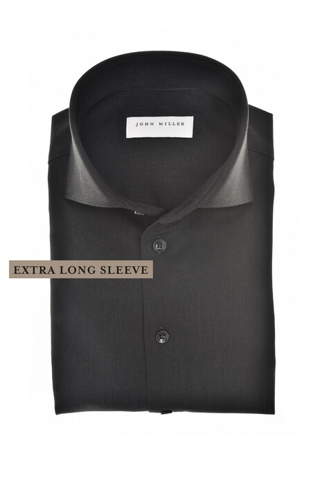 John Miller Extra Long Sleeve Wide-Spread Solid Color Wool Blend Shirt Dark Gray