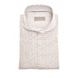 John Miller Fantasy Subtle Floral Linnen Cotton Overhemd Licht Bruin