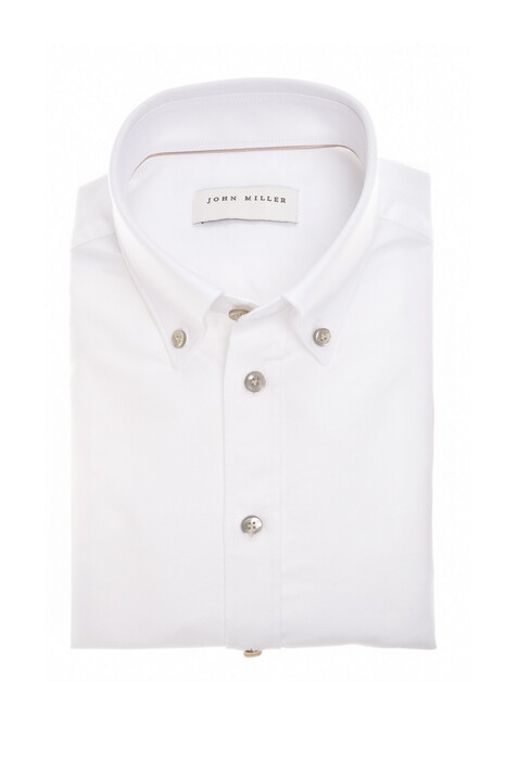 John Miller Faux-Uni Button-Down Cotton Oxford Overhemd Wit