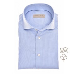 John Miller Fine Check Pattern Cotton Easy Care Overhemd Midden Blauw