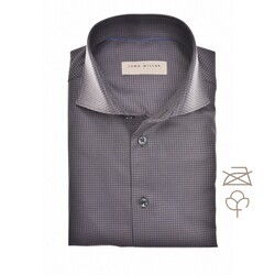 John Miller Fine Check Pattern Cotton Non-Iron Overhemd Donker Bruin