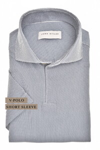 John Miller Fine Pattern V-Neck Short Sleeve Hyperstretch Poloshirt Dark Evening Blue