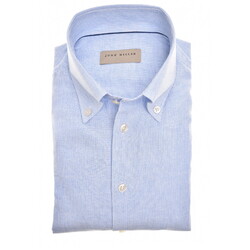 John Miller Fine Striped Button-Down Linnen Cotton Overhemd Licht Blauw