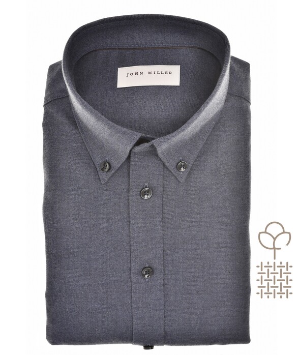 John Miller Flannel Organic Cotton Shirt Overhemd Donker Blauw