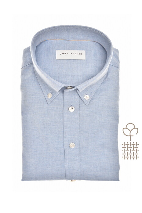 John Miller Flannel Organic Cotton Shirt Overhemd Licht Blauw