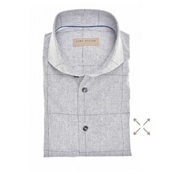 John Miller Herringbone Large Check Cutaway Cotton Stretch Overhemd Donker Blauw