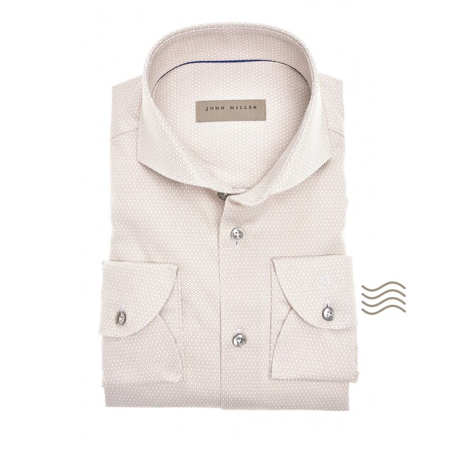 John Miller Hexagonal Pattern Tailored Fit Overhemd Zand