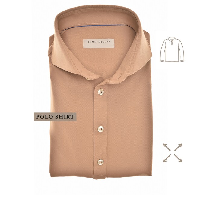 John Miller Hyperstretch Performance Button Polo Midden Bruin