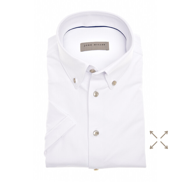 John Miller Hyperstretch Slim-Fit Short Sleeve Overhemd Wit