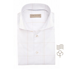 John Miller Large Check Cotton Non-Iron Overhemd Wit-Beige