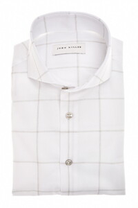 John Miller Large Check Pure Cotton Easy Care Overhemd Wit-Grijs